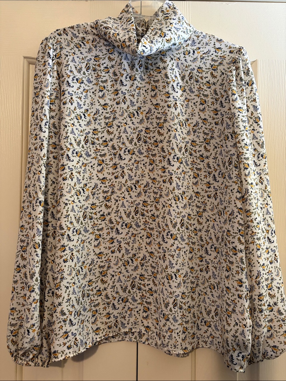 Ann Taylor Cream Blouse with Blue and Yellow Floral Print